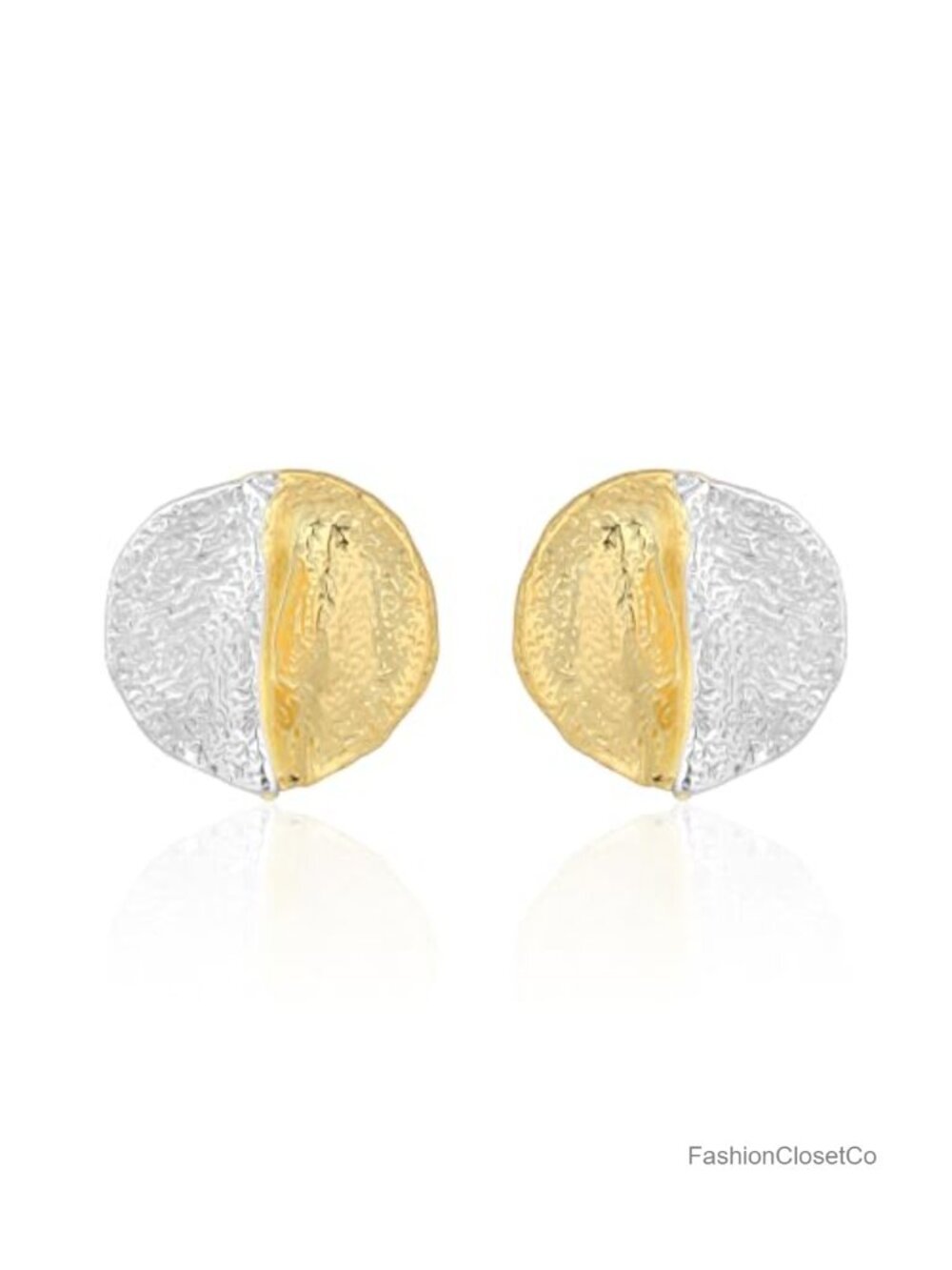 Gold Silver Plated Hammered Statement Stud Earrings Lightweight